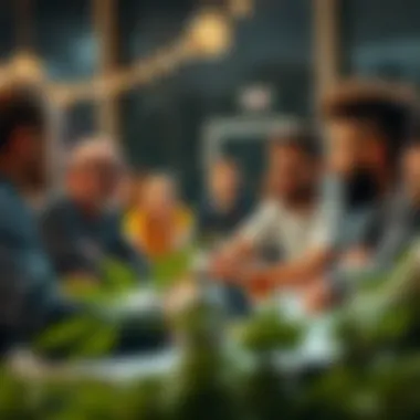 Community gathering discussing cannabis benefits