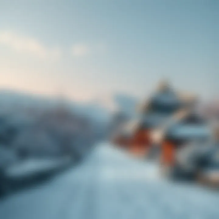 Winter landscape of Gyeongju with snow-covered temples