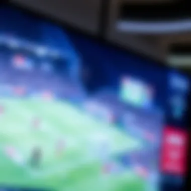 A close-up of a television screen displaying a live sports event