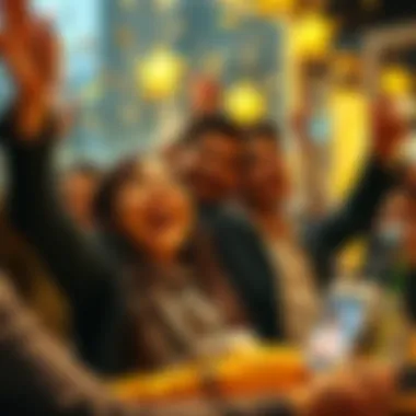 Joyful celebration after winning a lottery