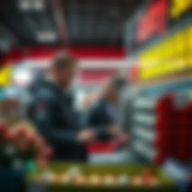 Customer engaging with a lottery salesperson