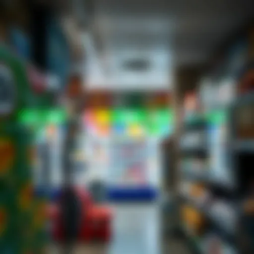 Interior of a lottery retail store showcasing various lottery products