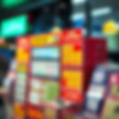 A vibrant lottery ticket display showcasing various options for players