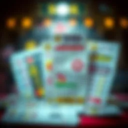 An illustration depicting various scratch lottery tickets