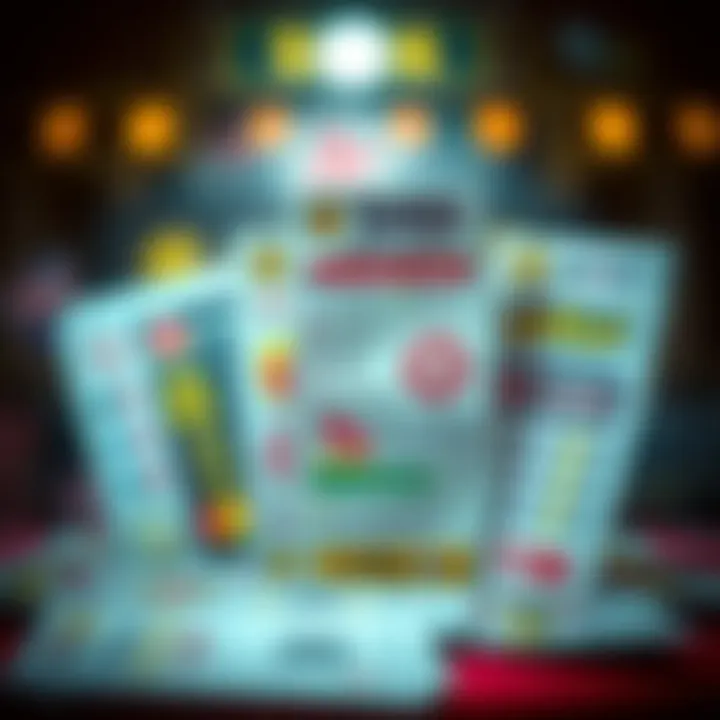 An illustration depicting various scratch lottery tickets