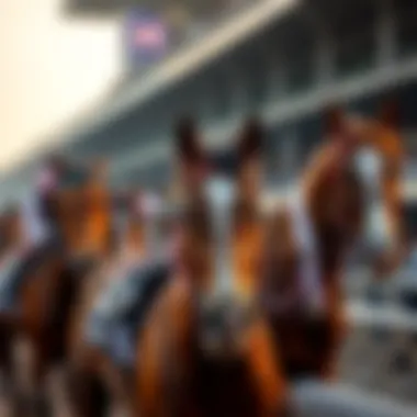 A vibrant scene from a race club in Seoul featuring horses in action