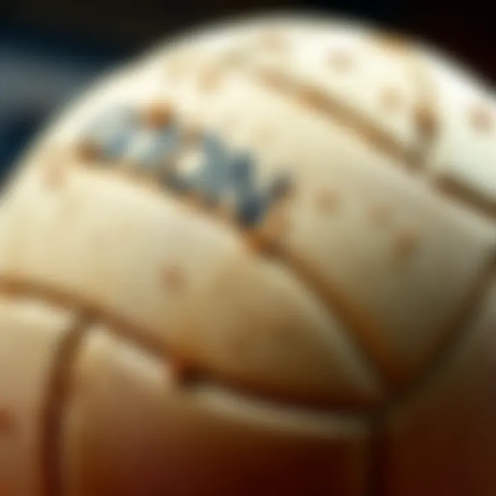 A close-up of a volleyball showcasing detailed textures