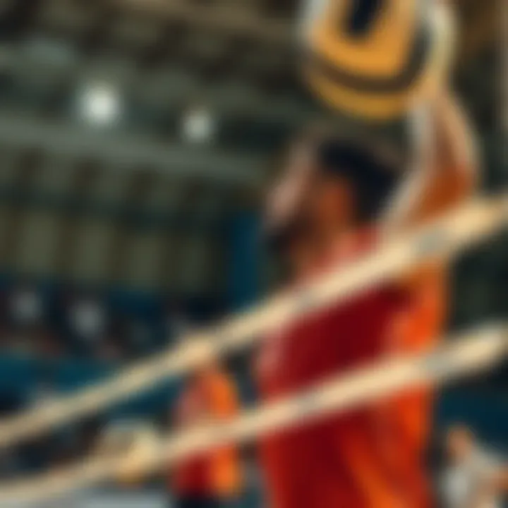 An intense moment during a volleyball match showcasing players in action